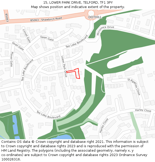 15, LOWER PARK DRIVE, TELFORD, TF1 3PY: Location map and indicative extent of plot