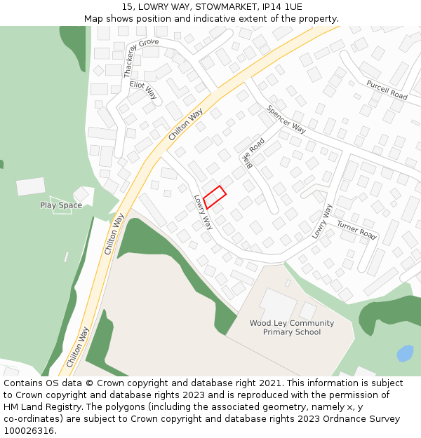 15, LOWRY WAY, STOWMARKET, IP14 1UE: Location map and indicative extent of plot