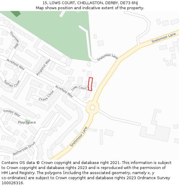 15, LOWS COURT, CHELLASTON, DERBY, DE73 6NJ: Location map and indicative extent of plot