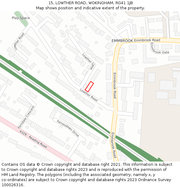 15, LOWTHER ROAD, WOKINGHAM, RG41 1JB: Location map and indicative extent of plot