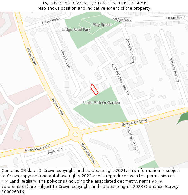 15, LUKESLAND AVENUE, STOKE-ON-TRENT, ST4 5JN: Location map and indicative extent of plot