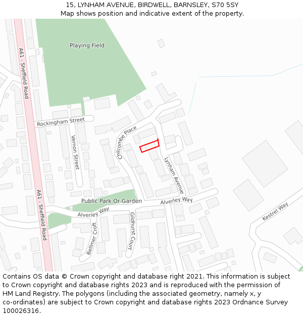 15, LYNHAM AVENUE, BIRDWELL, BARNSLEY, S70 5SY: Location map and indicative extent of plot