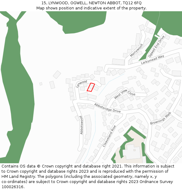 15, LYNWOOD, OGWELL, NEWTON ABBOT, TQ12 6FQ: Location map and indicative extent of plot