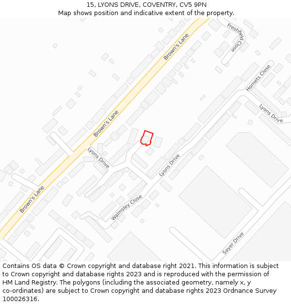 15, LYONS DRIVE, COVENTRY, CV5 9PN: Location map and indicative extent of plot