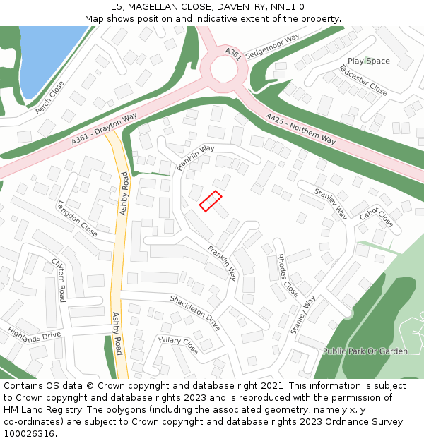 15, MAGELLAN CLOSE, DAVENTRY, NN11 0TT: Location map and indicative extent of plot