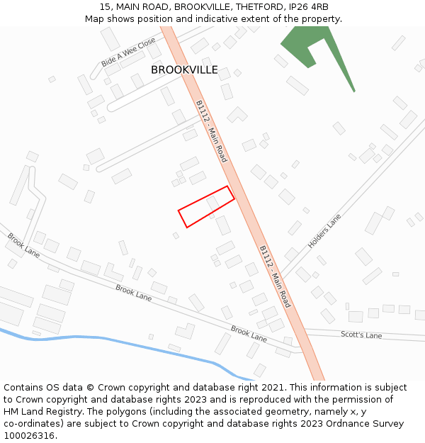 15, MAIN ROAD, BROOKVILLE, THETFORD, IP26 4RB: Location map and indicative extent of plot