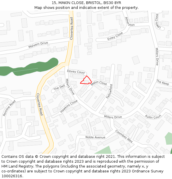 15, MAKIN CLOSE, BRISTOL, BS30 8YR: Location map and indicative extent of plot