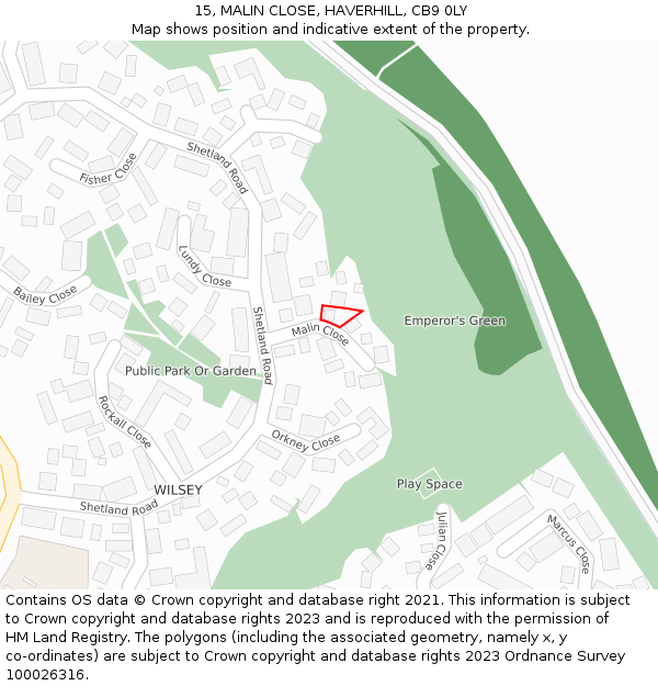 15, MALIN CLOSE, HAVERHILL, CB9 0LY: Location map and indicative extent of plot