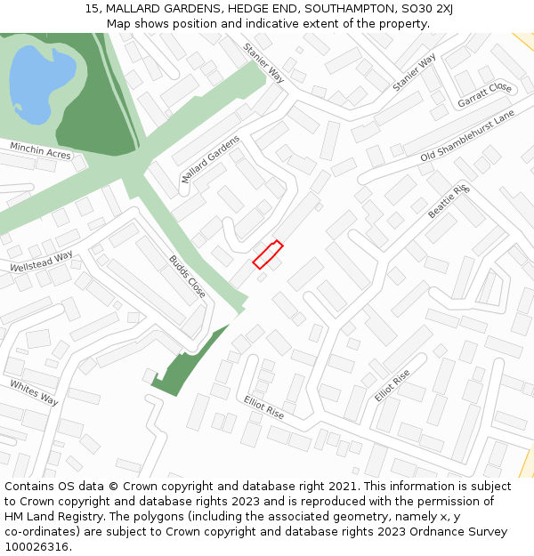 15, MALLARD GARDENS, HEDGE END, SOUTHAMPTON, SO30 2XJ: Location map and indicative extent of plot