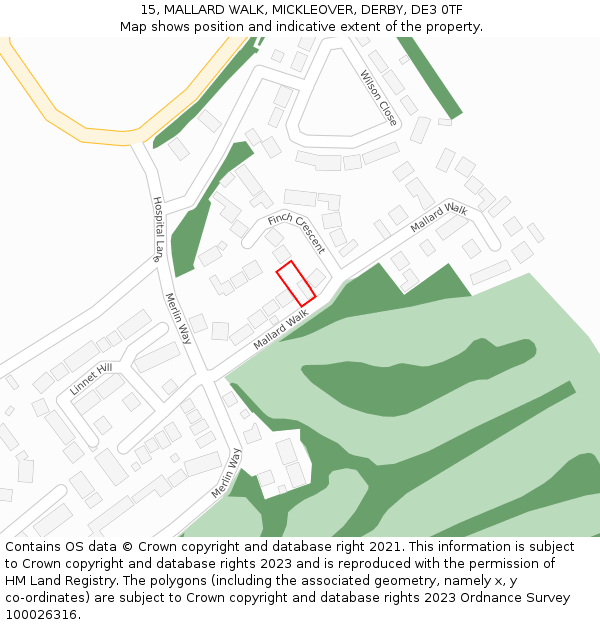15, MALLARD WALK, MICKLEOVER, DERBY, DE3 0TF: Location map and indicative extent of plot