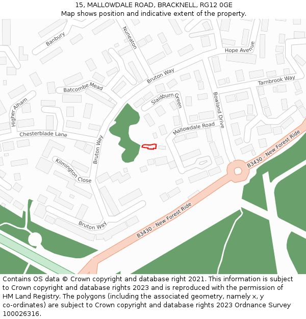 15, MALLOWDALE ROAD, BRACKNELL, RG12 0GE: Location map and indicative extent of plot