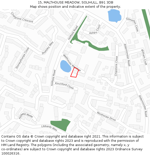 15, MALTHOUSE MEADOW, SOLIHULL, B91 3DB: Location map and indicative extent of plot