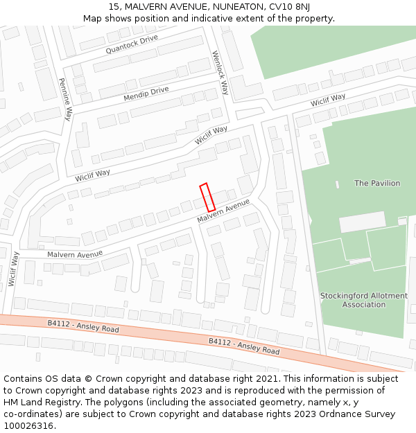 15, MALVERN AVENUE, NUNEATON, CV10 8NJ: Location map and indicative extent of plot