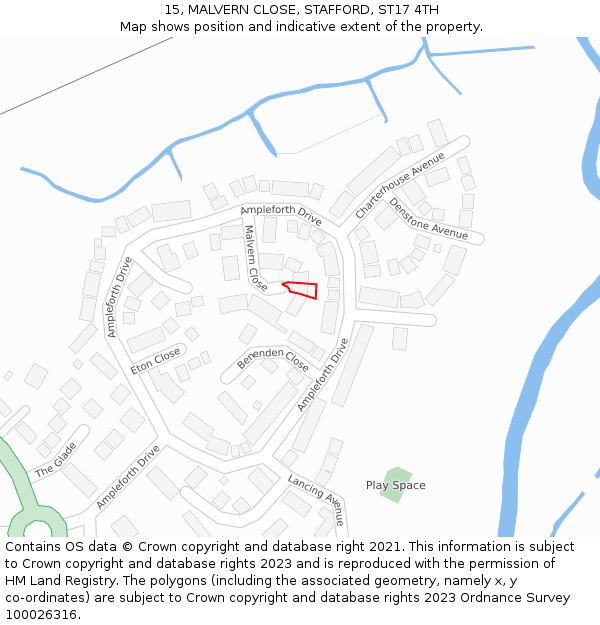 15, MALVERN CLOSE, STAFFORD, ST17 4TH: Location map and indicative extent of plot