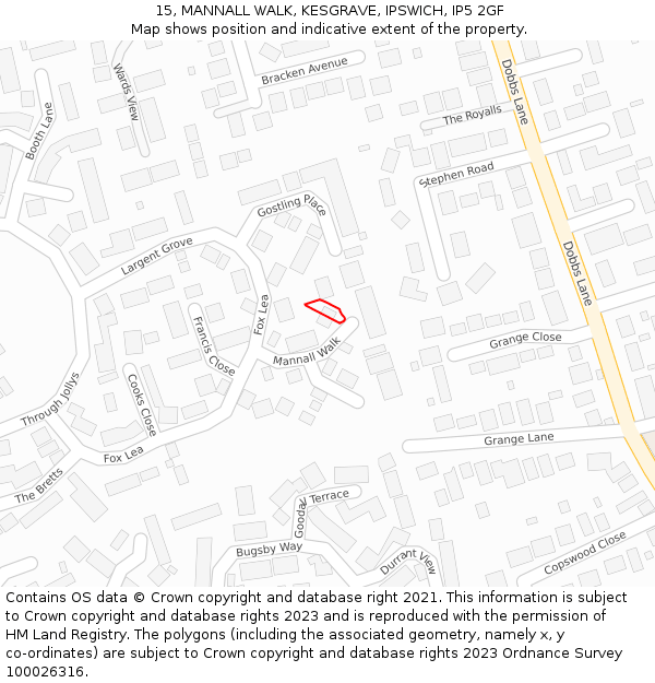 15, MANNALL WALK, KESGRAVE, IPSWICH, IP5 2GF: Location map and indicative extent of plot