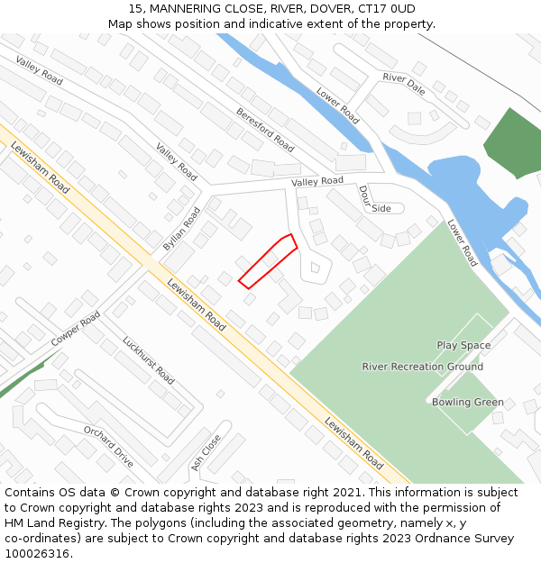15, MANNERING CLOSE, RIVER, DOVER, CT17 0UD: Location map and indicative extent of plot