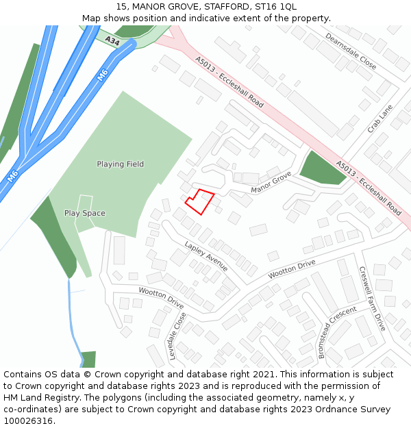 15, MANOR GROVE, STAFFORD, ST16 1QL: Location map and indicative extent of plot