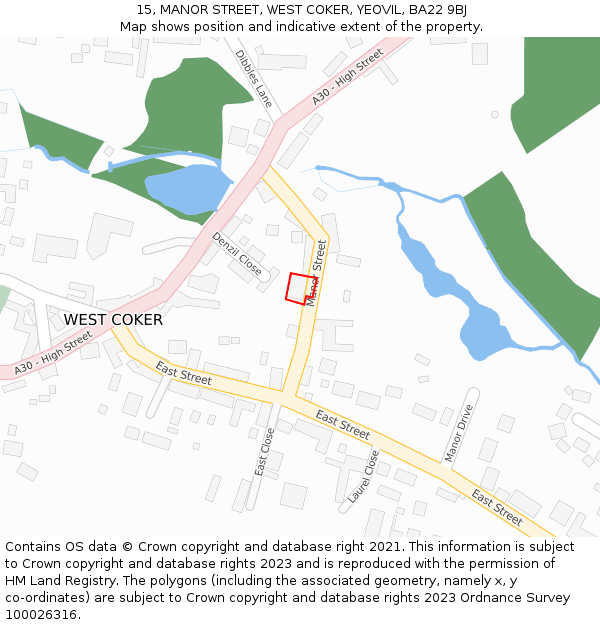 15, MANOR STREET, WEST COKER, YEOVIL, BA22 9BJ: Location map and indicative extent of plot