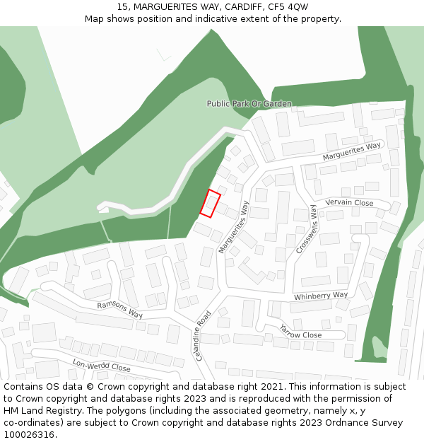 15, MARGUERITES WAY, CARDIFF, CF5 4QW: Location map and indicative extent of plot
