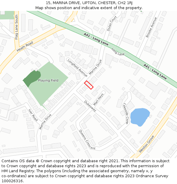 15, MARINA DRIVE, UPTON, CHESTER, CH2 1RJ: Location map and indicative extent of plot
