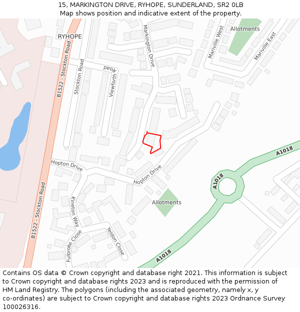 15, MARKINGTON DRIVE, RYHOPE, SUNDERLAND, SR2 0LB: Location map and indicative extent of plot