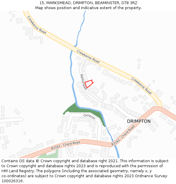 15, MARKSMEAD, DRIMPTON, BEAMINSTER, DT8 3RZ: Location map and indicative extent of plot