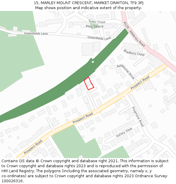 15, MARLEY MOUNT CRESCENT, MARKET DRAYTON, TF9 3PJ: Location map and indicative extent of plot