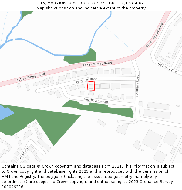 15, MARMION ROAD, CONINGSBY, LINCOLN, LN4 4RG: Location map and indicative extent of plot