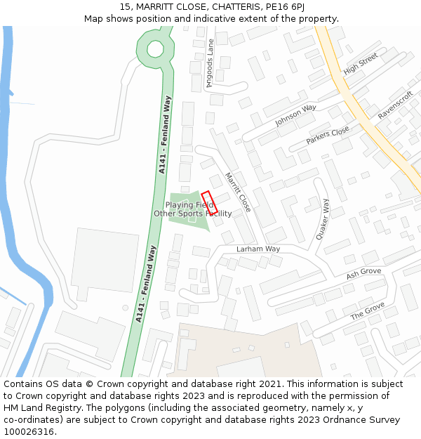 15, MARRITT CLOSE, CHATTERIS, PE16 6PJ: Location map and indicative extent of plot