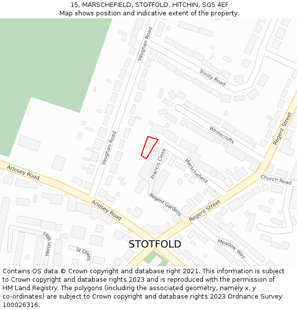 15, MARSCHEFIELD, STOTFOLD, HITCHIN, SG5 4EF: Location map and indicative extent of plot
