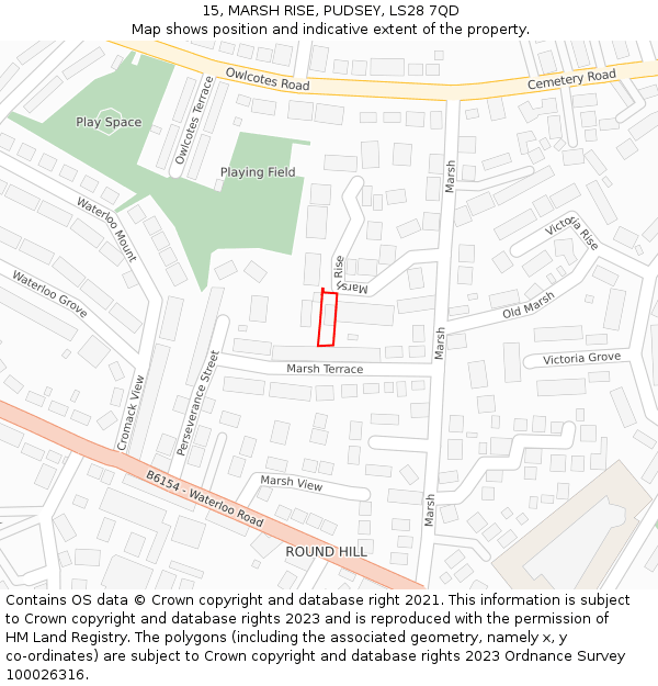 15, MARSH RISE, PUDSEY, LS28 7QD: Location map and indicative extent of plot