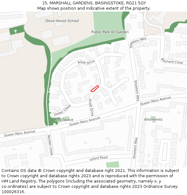 15, MARSHALL GARDENS, BASINGSTOKE, RG21 5GY: Location map and indicative extent of plot