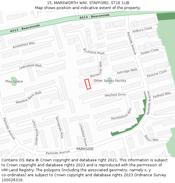 15, MARSWORTH WAY, STAFFORD, ST16 1UB: Location map and indicative extent of plot