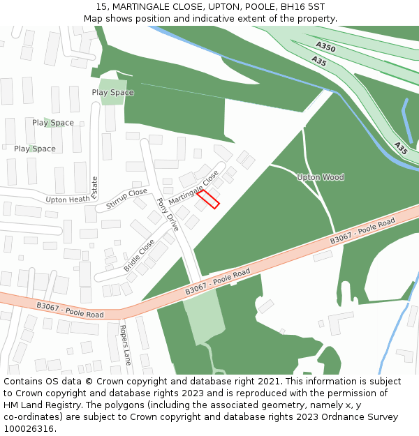 15, MARTINGALE CLOSE, UPTON, POOLE, BH16 5ST: Location map and indicative extent of plot
