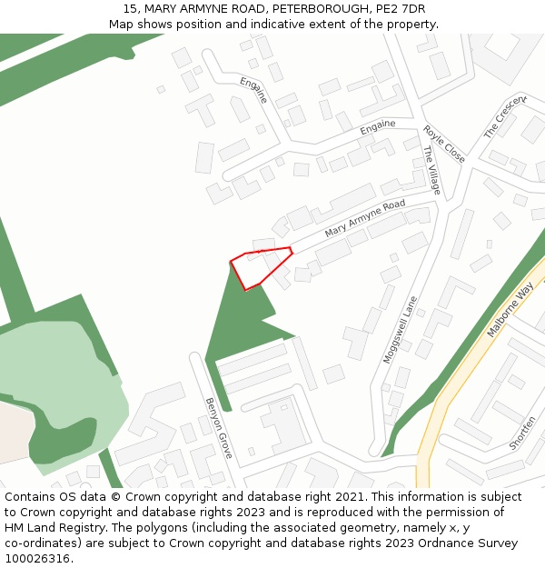 15, MARY ARMYNE ROAD, PETERBOROUGH, PE2 7DR: Location map and indicative extent of plot
