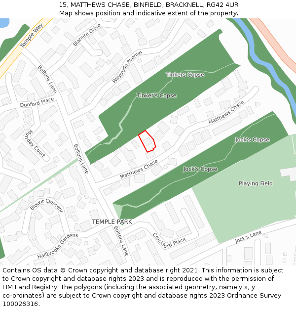 15, MATTHEWS CHASE, BINFIELD, BRACKNELL, RG42 4UR: Location map and indicative extent of plot