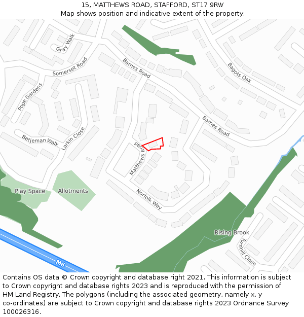 15, MATTHEWS ROAD, STAFFORD, ST17 9RW: Location map and indicative extent of plot