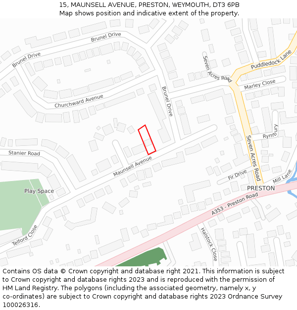 15, MAUNSELL AVENUE, PRESTON, WEYMOUTH, DT3 6PB: Location map and indicative extent of plot