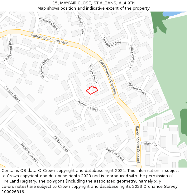 15, MAYFAIR CLOSE, ST ALBANS, AL4 9TN: Location map and indicative extent of plot
