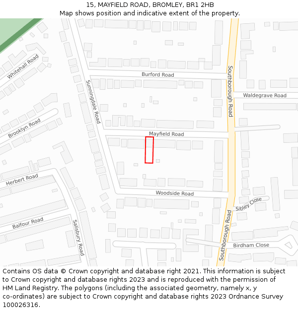 15, MAYFIELD ROAD, BROMLEY, BR1 2HB: Location map and indicative extent of plot