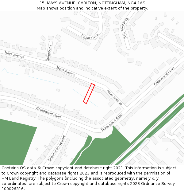 15, MAYS AVENUE, CARLTON, NOTTINGHAM, NG4 1AS: Location map and indicative extent of plot