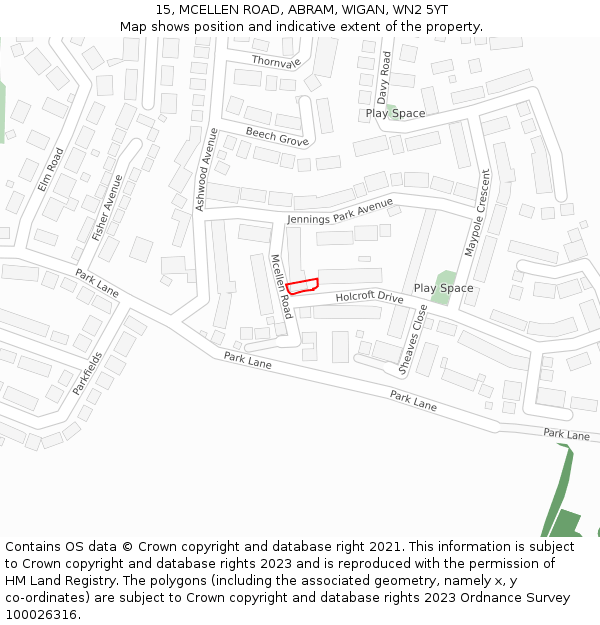 15, MCELLEN ROAD, ABRAM, WIGAN, WN2 5YT: Location map and indicative extent of plot
