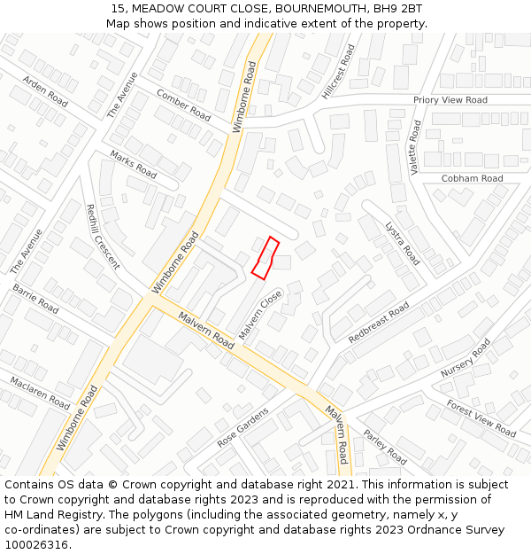 15, MEADOW COURT CLOSE, BOURNEMOUTH, BH9 2BT: Location map and indicative extent of plot