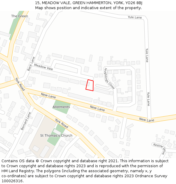 15, MEADOW VALE, GREEN HAMMERTON, YORK, YO26 8BJ: Location map and indicative extent of plot