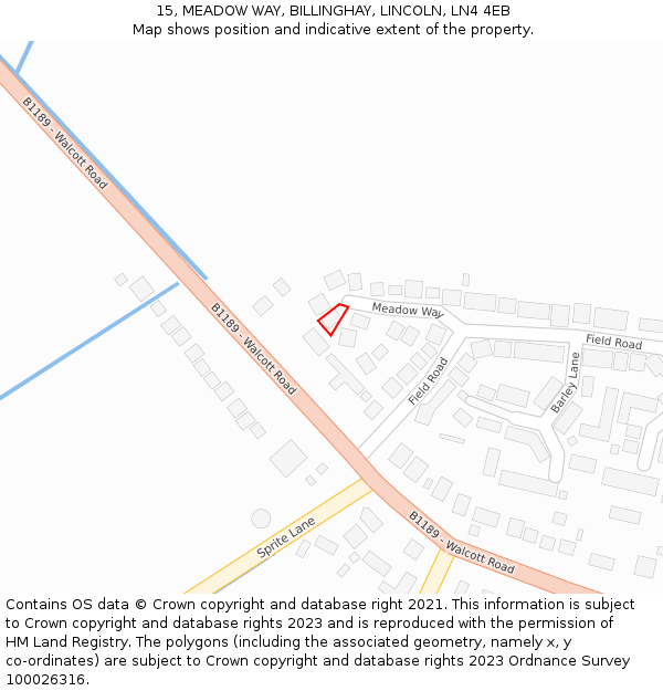 15, MEADOW WAY, BILLINGHAY, LINCOLN, LN4 4EB: Location map and indicative extent of plot