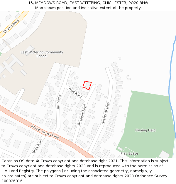15, MEADOWS ROAD, EAST WITTERING, CHICHESTER, PO20 8NW: Location map and indicative extent of plot