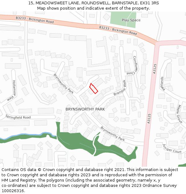15, MEADOWSWEET LANE, ROUNDSWELL, BARNSTAPLE, EX31 3RS: Location map and indicative extent of plot