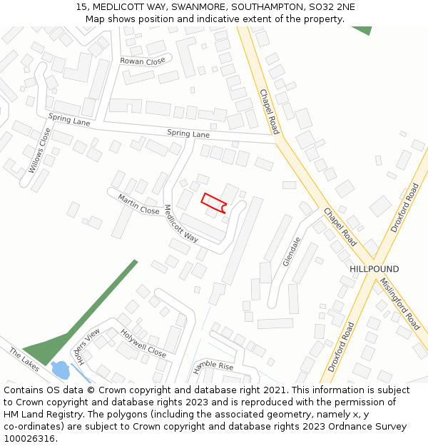 15, MEDLICOTT WAY, SWANMORE, SOUTHAMPTON, SO32 2NE: Location map and indicative extent of plot