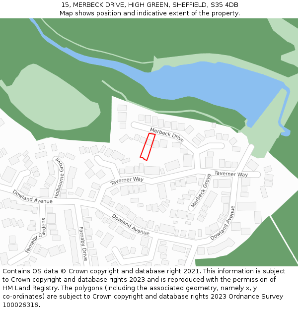 15, MERBECK DRIVE, HIGH GREEN, SHEFFIELD, S35 4DB: Location map and indicative extent of plot