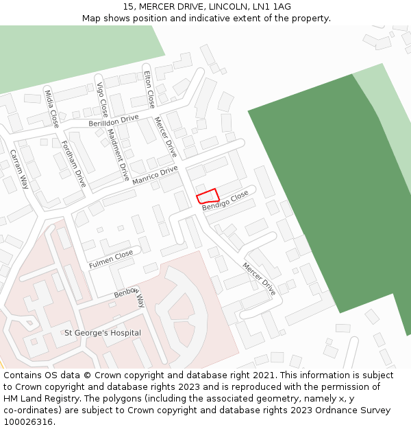 15, MERCER DRIVE, LINCOLN, LN1 1AG: Location map and indicative extent of plot